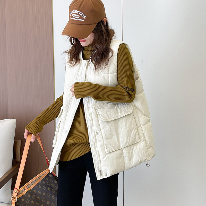 2022秋冬新款韩版羽绒棉马甲女大口袋宽松显瘦螺纹领搭配卫衣坎肩