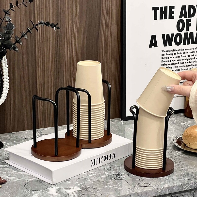 一次性杯子取杯器胡桃木高级感放水杯收纳置物咖啡茶杯桌面纸杯架