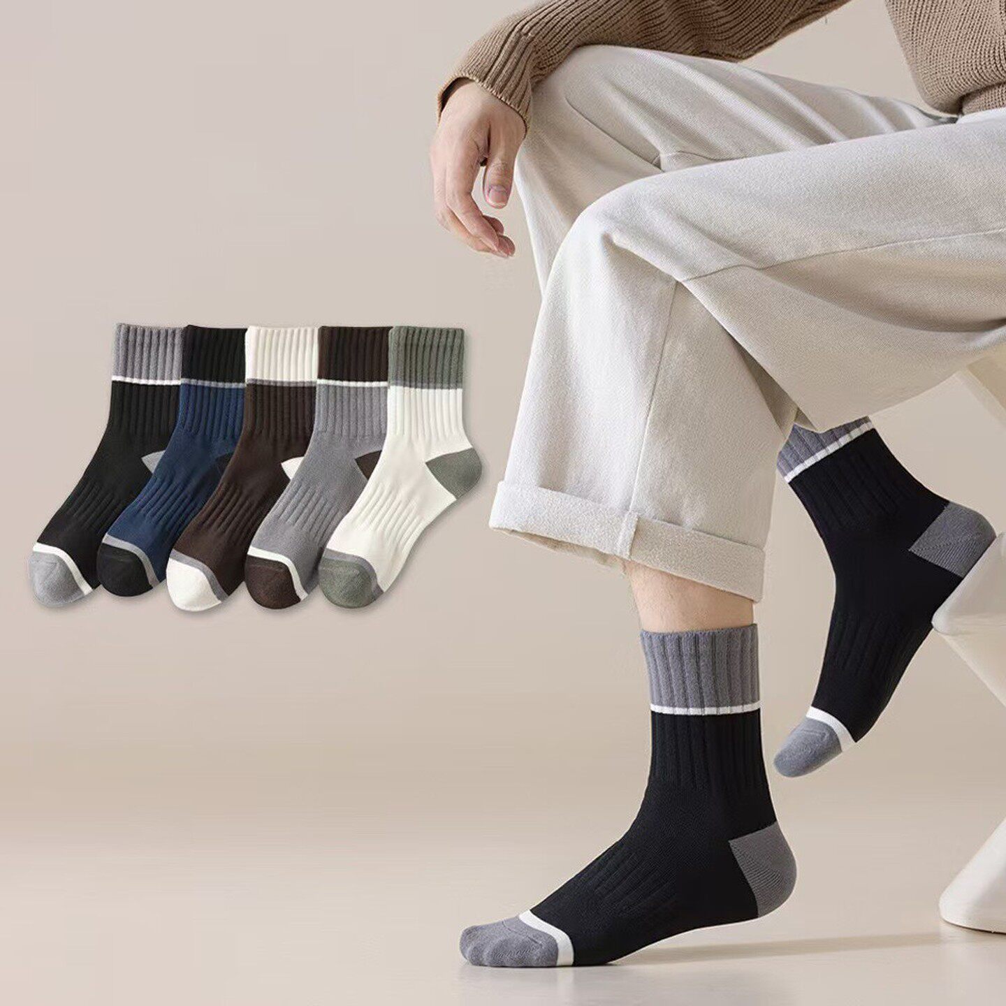 青少年袜子男士秋季棉双针中筒袜棉袜运动防臭吸汗百搭加厚长短袜