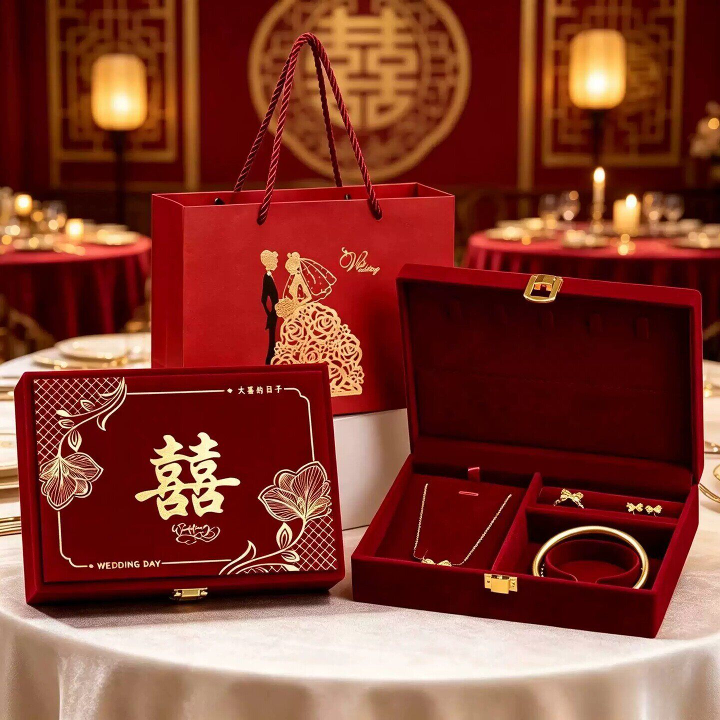 订婚黄金首饰盒男方金器彩礼钱盒子结婚礼金三金五金盒子婚庆用品