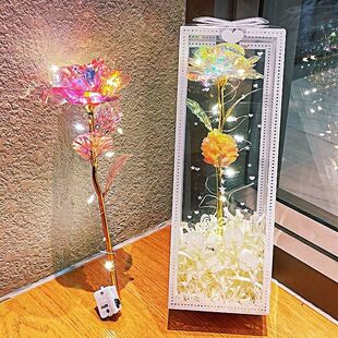 炫彩玫瑰花束仿真花礼盒发光装饰伴手礼女七夕情人节教师节小礼物