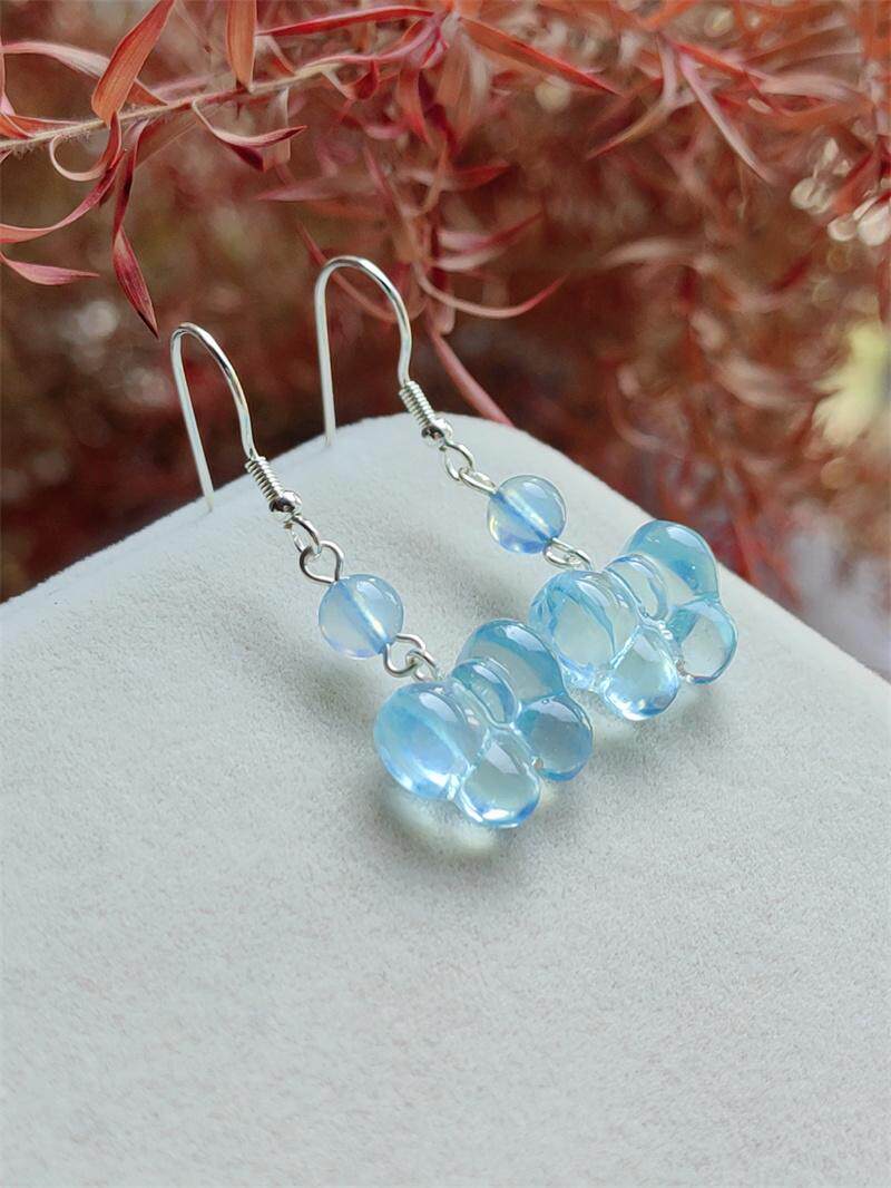 천연 아이스 아쿠아마린 귀걸이 최적화되지 않은 캣아이 등급 모거나이트 피닉스 귀걸이 롱 라이트 럭셔리  귀걸이