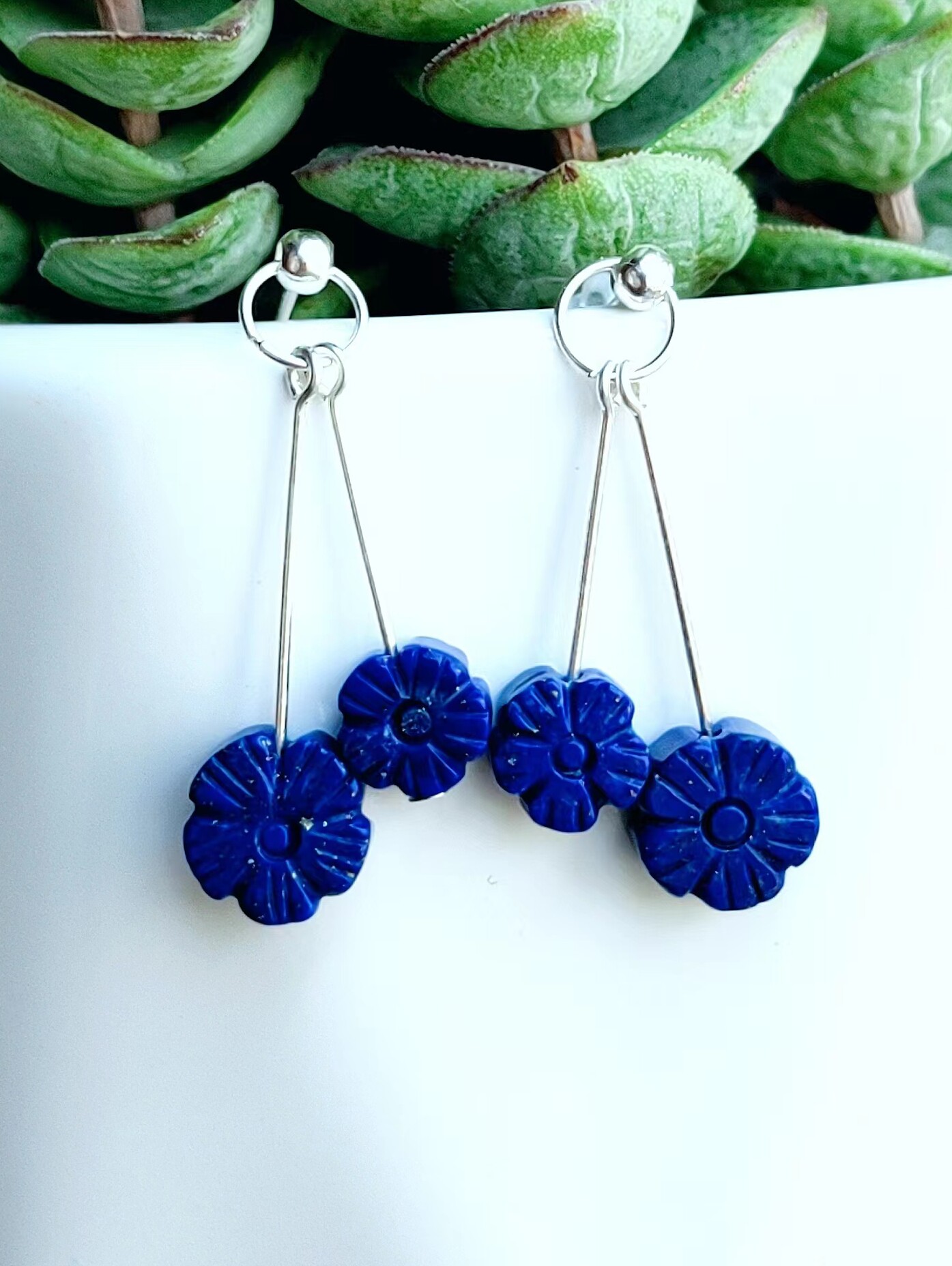 천연 청금석 귀걸이 블루 쥬얼리 작은 꽃 귀걸이 틈새 디자인 레트로 하이 엔드 오리지널  귀걸이