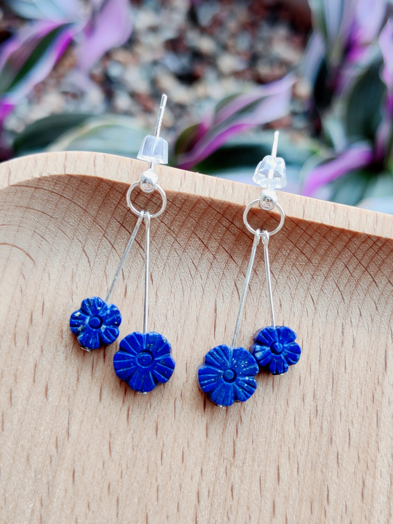 천연 청금석 귀걸이 블루 쥬얼리 작은 꽃 귀걸이 틈새 디자인 레트로 하이 엔드 오리지널  귀걸이