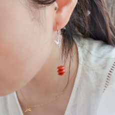 Серьги 天然精品川料南红耳饰满色满肉红色耳环s925纯银复古气质长款耳环