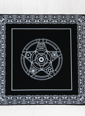 神谕专用桌布 黑色花纹植绒布 五芒星桌布49x49cm