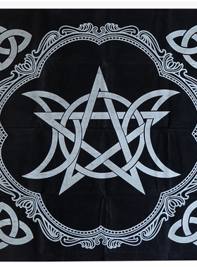 塔罗牌桌布绒布布垫五芒星维京如尼符文桌布黑色图案桌布