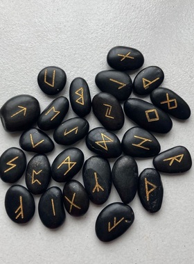 黑色如尼石Rune Set卢恩石北欧维京卢恩符文烫金Altar道具Wicca