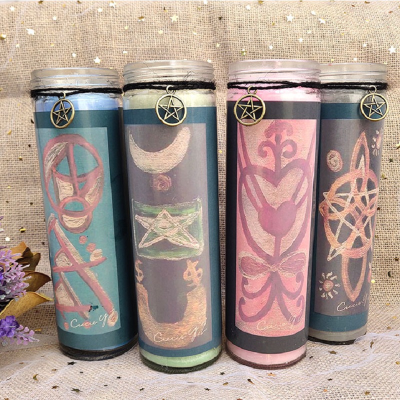 玻璃瓶蜡烛 教堂彩色冰花蜡烛家居装饰摆件 Altar拍摄道具