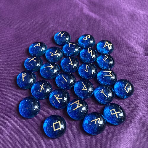 透明玻璃如尼石Rune Set卢恩石维京卢恩符文烫金Altar道具Wicca