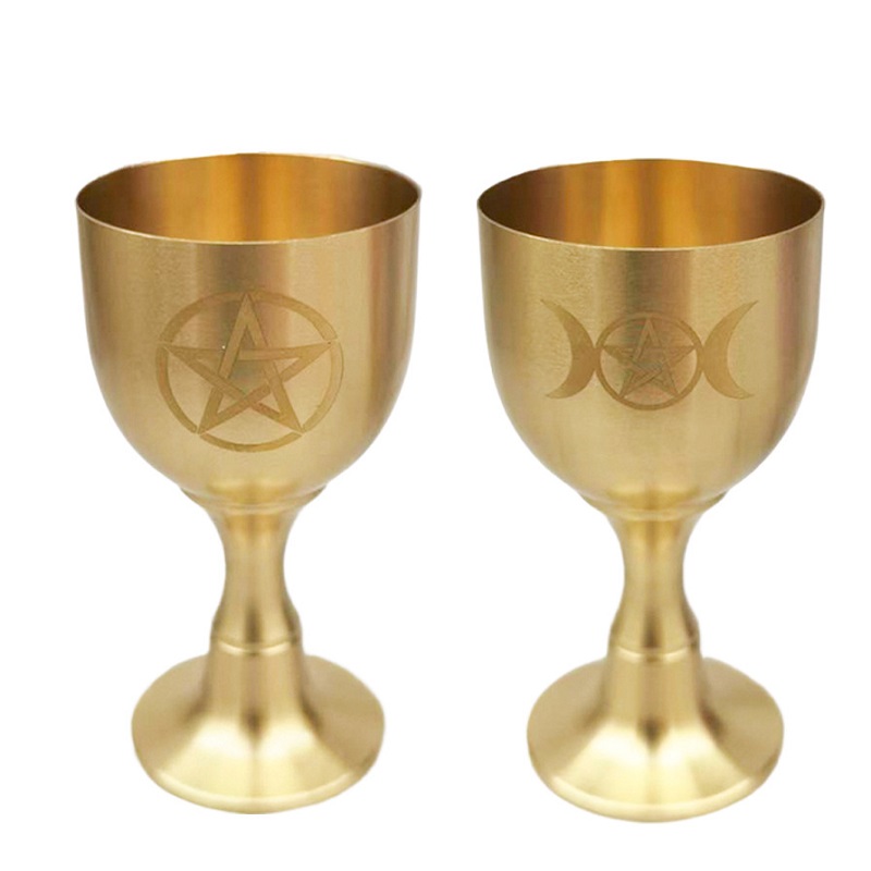 黄铜杯工艺品五芒星图案水元素仪式杯高脚杯装饰摆件AltarChalice