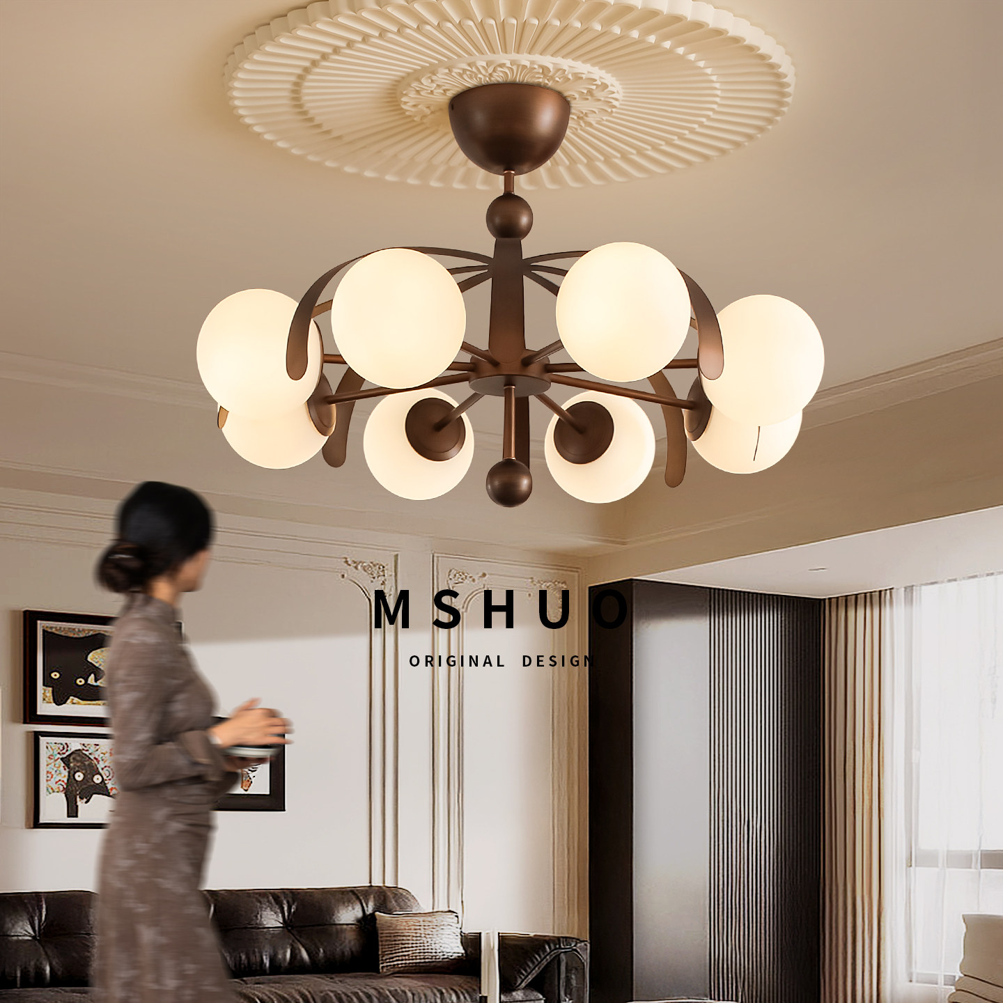 客厅吊灯美式复古中古风大厅主灯现代简约大气高端卧室餐厅灯具