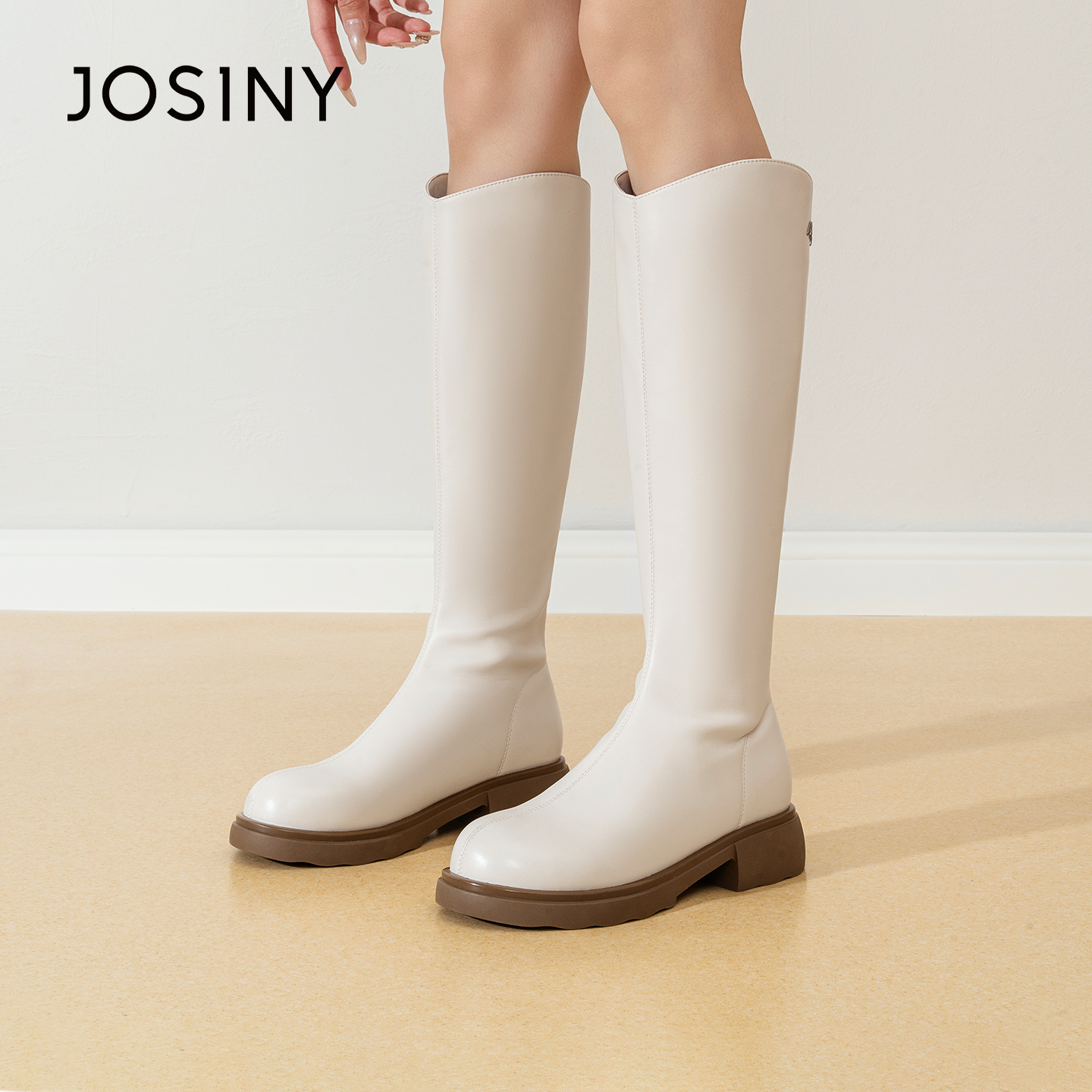 卓诗尼25冬季新款长筒靴女鞋时尚休闲后拉链中跟粗跟圆头显瘦百搭