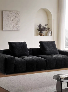 组合现代简约客厅沙发雪尼尔saba像素布艺沙发复古豆腐块黑色转角