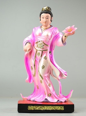 桃花仙子神像何仙姑七仙女树脂像女神道家用品彩绘女神小摆件12寸