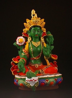 绿度母菩萨多罗观音菩萨藏传小佛像树脂彩绘工艺品佛堂供奉摆件佛