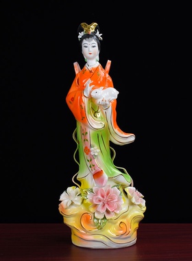 陶瓷嫦娥仙子神像飞天嫦娥奔月玉兔仙女佛像家用供奉家居客厅摆件