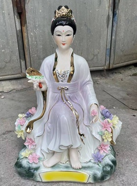 陶瓷仙女摆件新中式家居装饰工艺品保家姑娘神像桃花仙子美少女