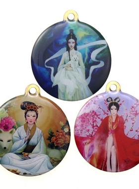 九尾狐狸吊坠玄狐白狐红狐单面黄铜吊坠3.8公分