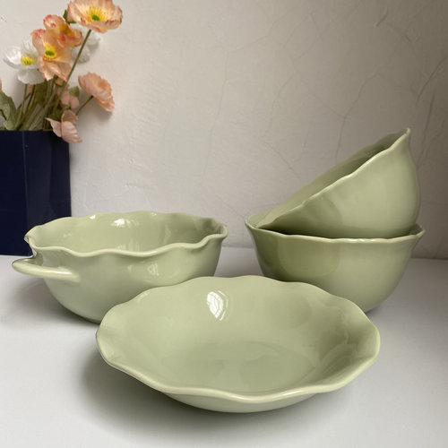 法式波浪花边陶瓷餐具面碗圆盘双耳汤碗深盘菜盘家用点心盘薄荷绿