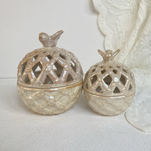 出口老货浮雕镂空陶瓷收纳罐香薰炉桌面首饰盒摆件收纳零食储物罐