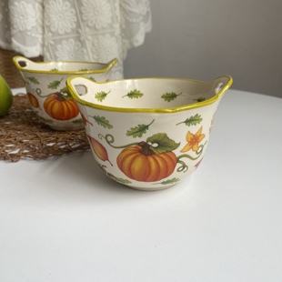 原单尾货 故里 陶瓷双耳碗甜品碗南瓜田园风可爱小碗家用水果碗