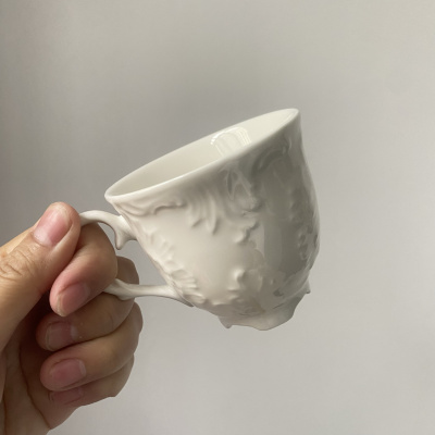 3个装纯白色浮雕陶瓷杯子茶杯家用小号浓缩咖啡杯150ml法式轻奢