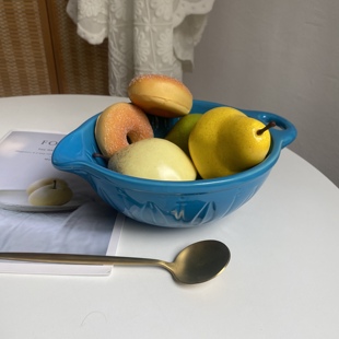 原单尾货 带手把陶瓷碗大号引流碗家用搅拌盆揉面盆水果碗沙拉碗