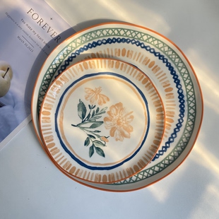 大厂订单 高颜值陶瓷手绘釉下彩盘子大号牛排盘蛋糕盘家用菜盘