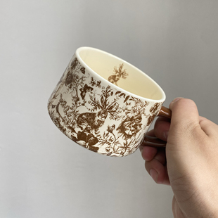 复古棕陶瓷咖啡杯单杯中古风下午茶水杯拿铁咖啡杯子家用茶杯精致
