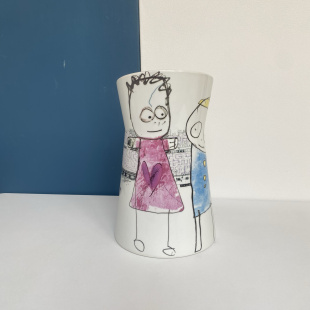 丹麦设计师款aida卡通陶瓷斜口花瓶插画可爱火柴人大号桌面花插