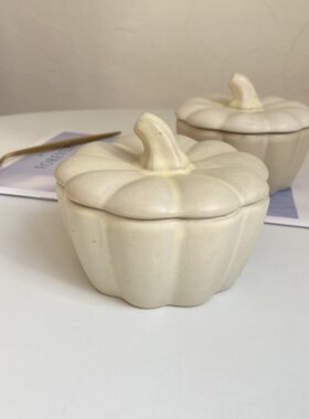 大厂订单 陶瓷哑光南瓜造型带盖小炖盅家用耐高温陶瓷收纳罐小号