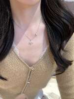 "Twin Four-Leaf Clover" pure silver s999 necklace, a light luxury and niche design for women, Valentine's Day collarbone chain birthday gift thumbnail 8