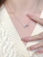 "Romantic Cherry Blossoms" sterling silver s999 necklace with a light luxury and niche design for women. A coldbone chain for your girlfriend's birthday thumbnail 5