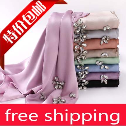 珍珠雪纺回族头巾手工镶钻长巾马来纱巾女 chiffon long scarf