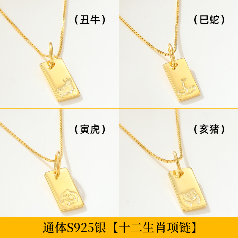 十二生肖S925纯银项链女2025新款爆款小方牌高级感配饰复古锁骨链
