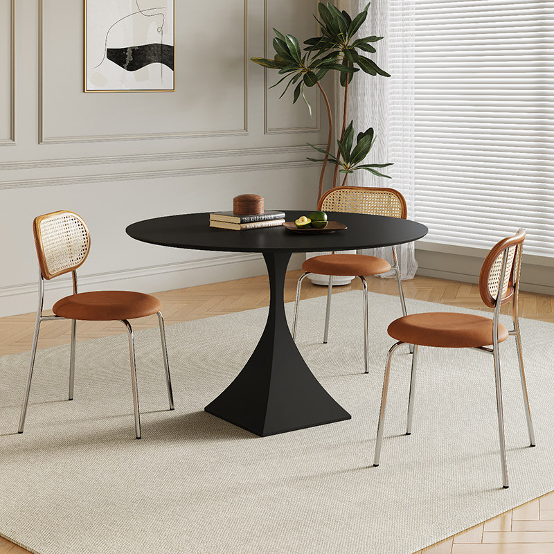 极简纯黑岩板圆形餐桌家用小户型圆桌侘寂风设计师餐桌饭桌洽谈桌,住宅家具,岩板餐桌,淘宝优惠券,粉丝福利购,淘宝优惠卷