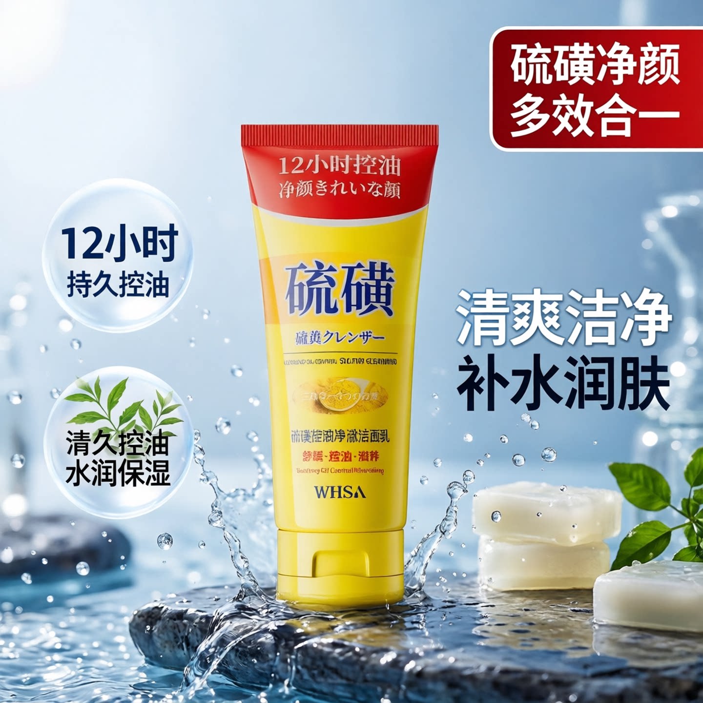 whsa硫磺控油净澈洁面乳清爽控油水润保湿不紧绷洗面奶 厂家