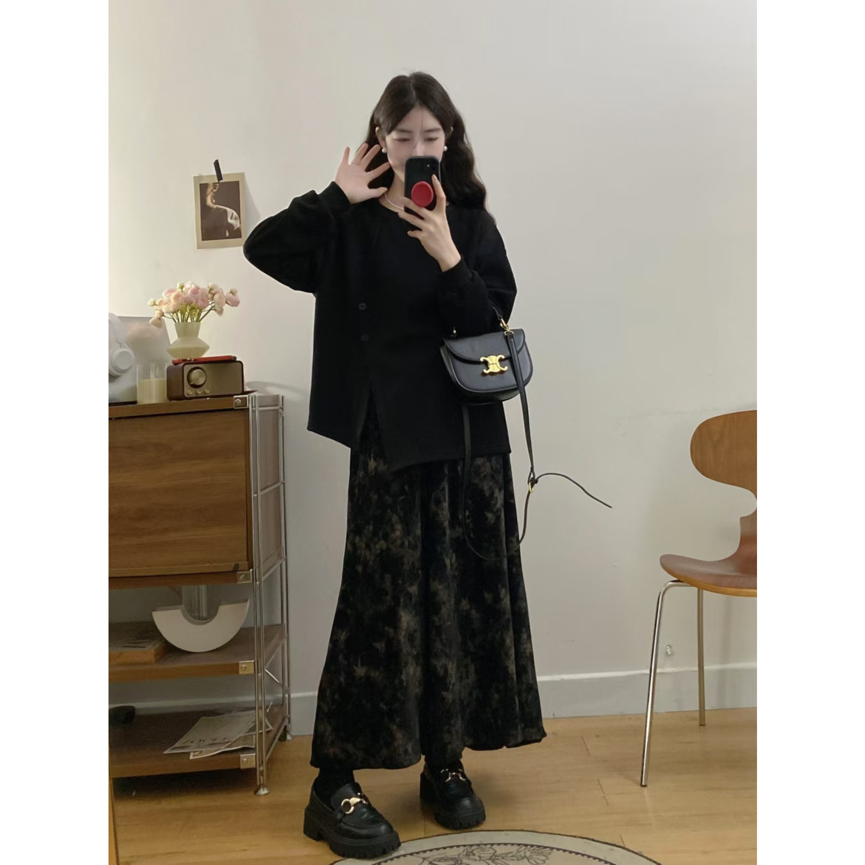 实拍 大码女装长袖百搭上衣加半身裙