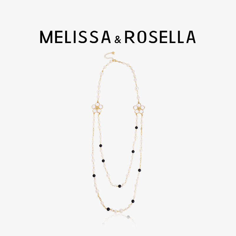 MELISSA&ROSELLA 法式珍珠项链小香风可拆卸贝母花朵长项链毛衣链