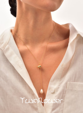 twinflower 葫芦Y型珍珠项链秋季新品长项链高级法式精致锁骨链