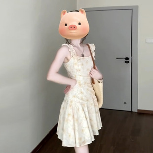 初恋少女甜美吊带连衣裙女夏季 温柔风收腰褶皱短裙子 2025新款 法式