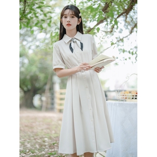 正式场合白色收腰服装连衣裙女夏季2025答辩穿搭教资面试衬衫裙子