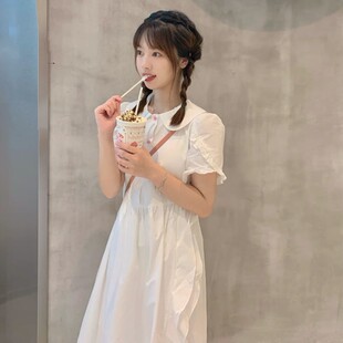 温柔风甜美连衣裙女学生韩版收腰显瘦少女超仙娃娃领初恋中长裙子
