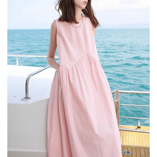 背心连衣裙 夏季 新款 韩系穿搭温柔风甜美显瘦减龄粉色简约无袖 时尚