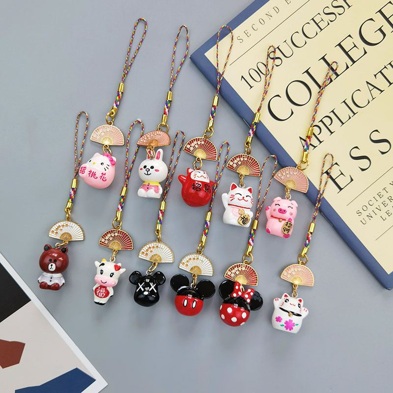 手机壳挂件扇面吊坠卡通小公仔招财猫米妮背包U盘airpods挂饰礼品