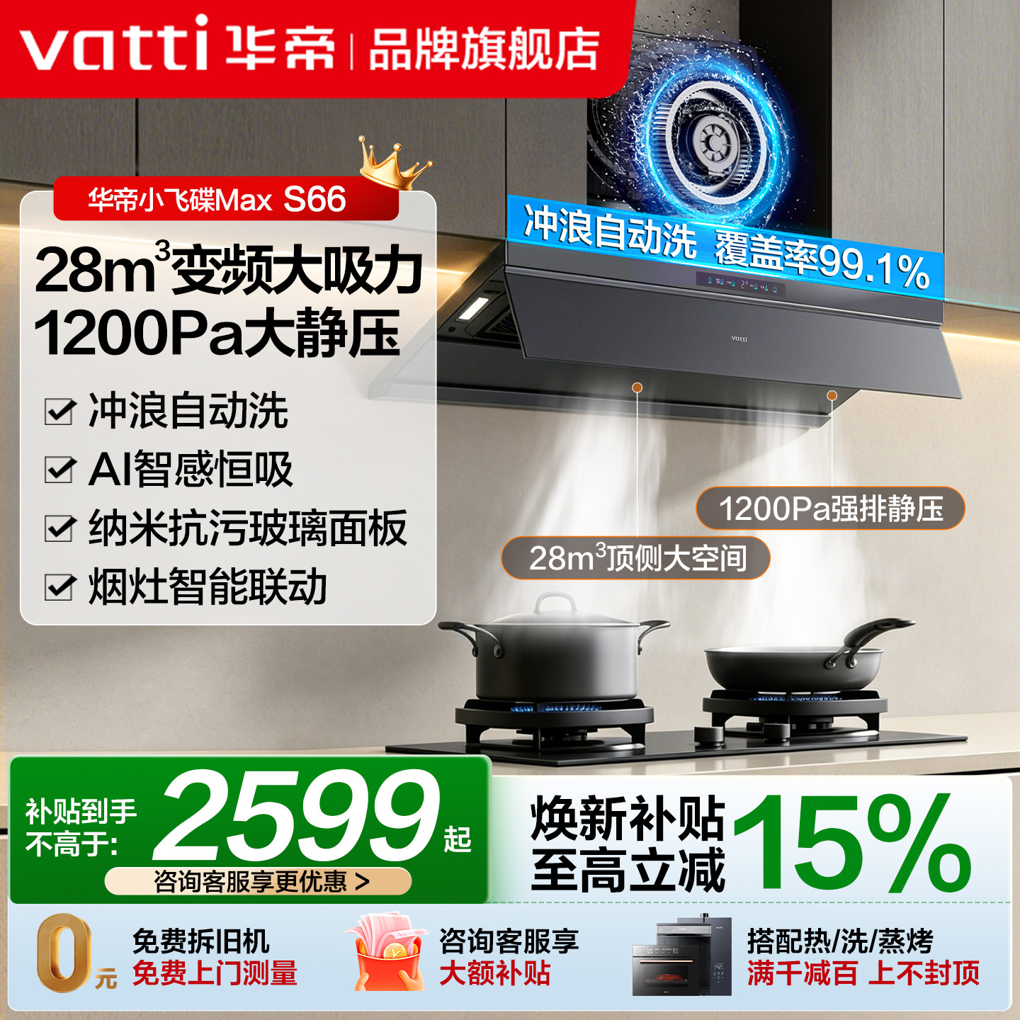 华帝变频28m³顶侧一体油烟机图片