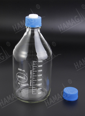 2L液相色谱透明流动相瓶溶剂瓶肖特材质带蓝色三孔盖HM-200045