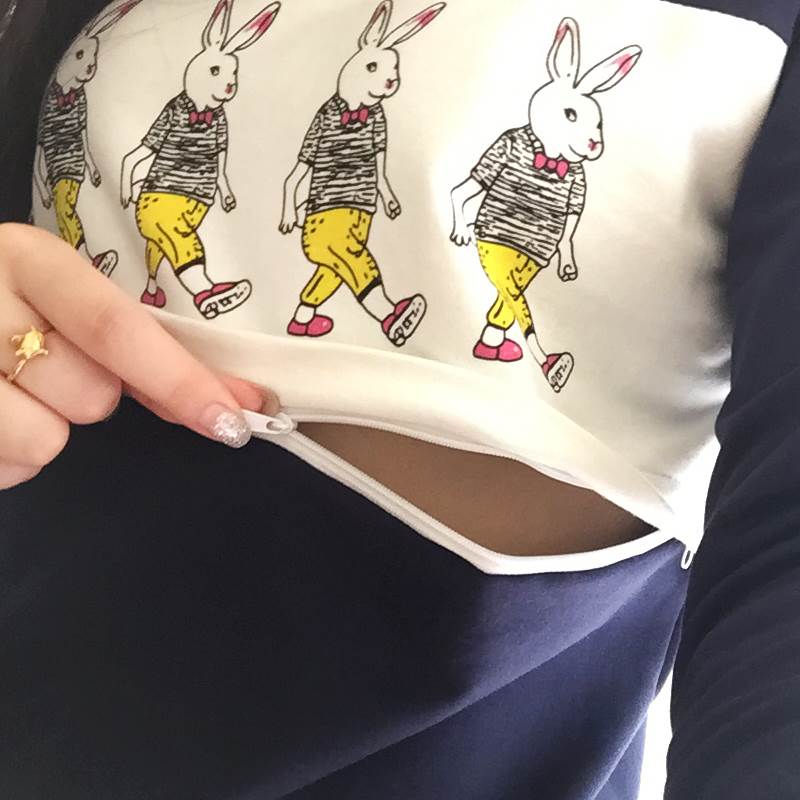 产后哺乳衣外出春秋辣妈款纯棉长袖上衣潮妈外穿喂奶衣服卡通卫衣