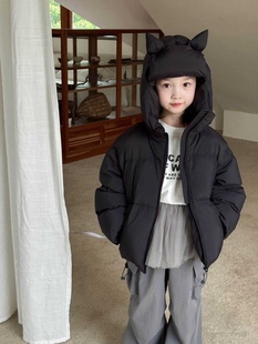 冬新品男女童三防白鸭绒羽绒服韩版宝宝洋气小恶魔连帽面包服